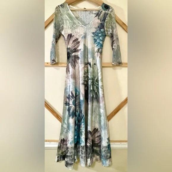 Komarov Dresses | Komarov One of A Kind Printed Dress with Lace Sz S - Stunning! | Color: Blue | Size: S | Rootsandwires's Closet